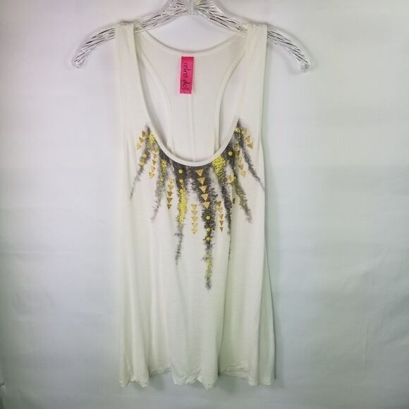 Retro doll white starburst muscle tee. Size L. - Picture 1 of 7